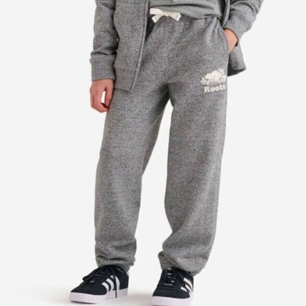 Roots Grey Kids Original Drawstring Jogger size 14 Salt & Pepper